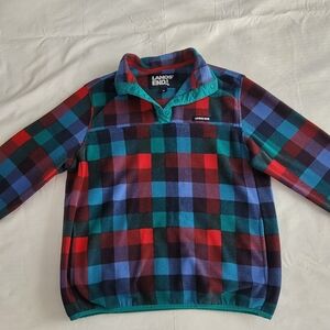 Lands' End Multicolor Checkered Fleece Pullover